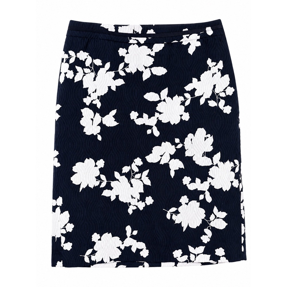 Talbots Navy White Floral Pencil Skirt Size 6 Textured Lined Career Classic